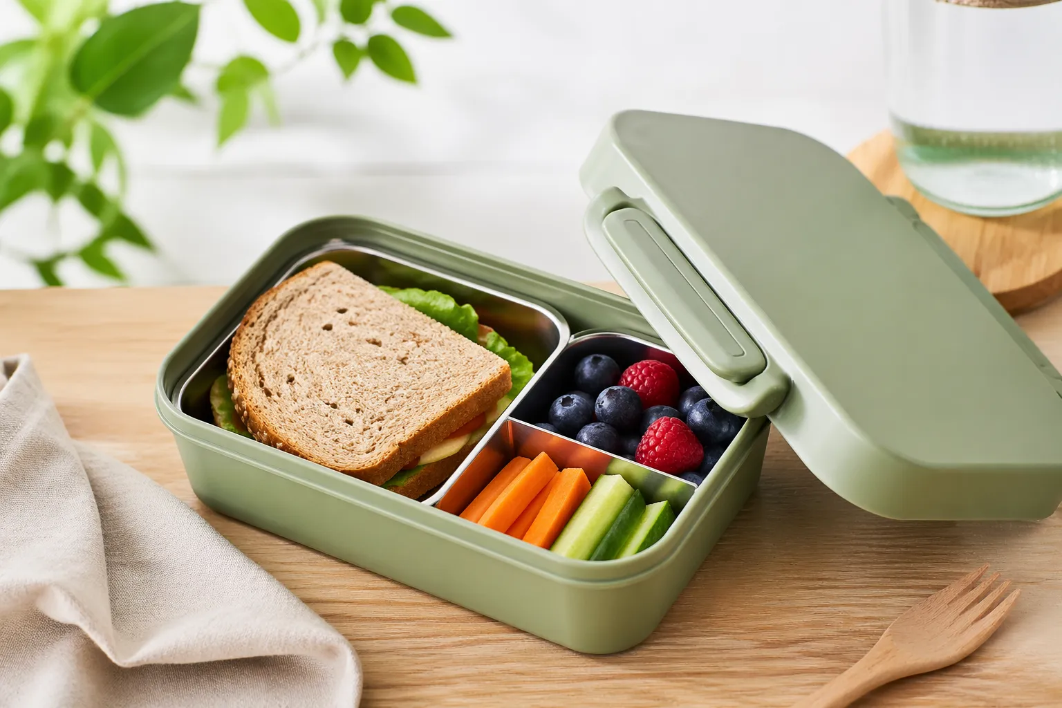 Moderne, herbruikbare lunchbox van veilig materiaal, ideaal voor dagelijks gebruik.